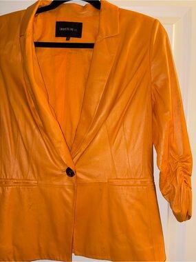Lafayette 148 New York Bright Orange Leather Blazer